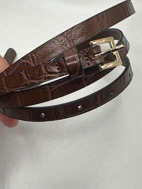 H&M Slim Dark Brown vegan leather Belt with Gold Buckle